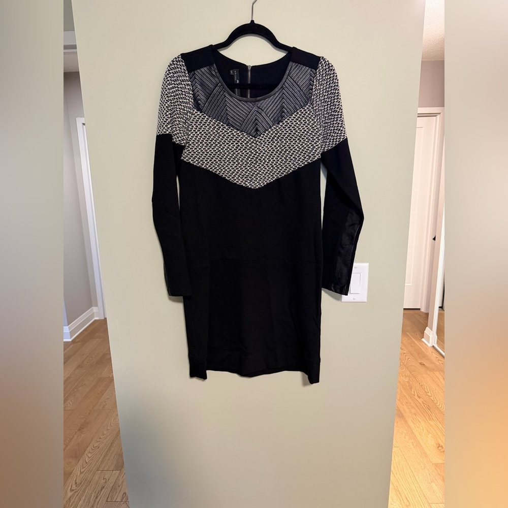 Black and Gray Long Sleeve Dress with Pleather Details